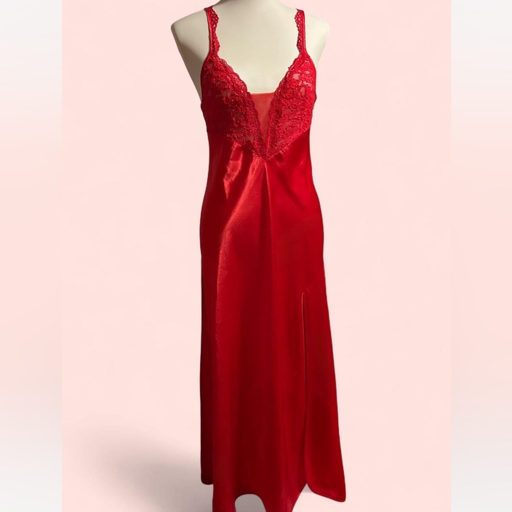 Vintage Victoria’s Secret Red lace & satin Lingerie dress with leg slit